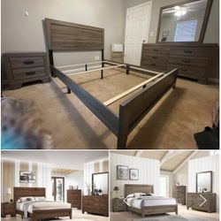 PRICE MATTERS!.. 4 PIECE QUEEN SET $575!..5 PIECE SET $725! PRICE INCLUDES DELIVERY!!  4 piece set includes bed frame , dresser, mirror and nightstand