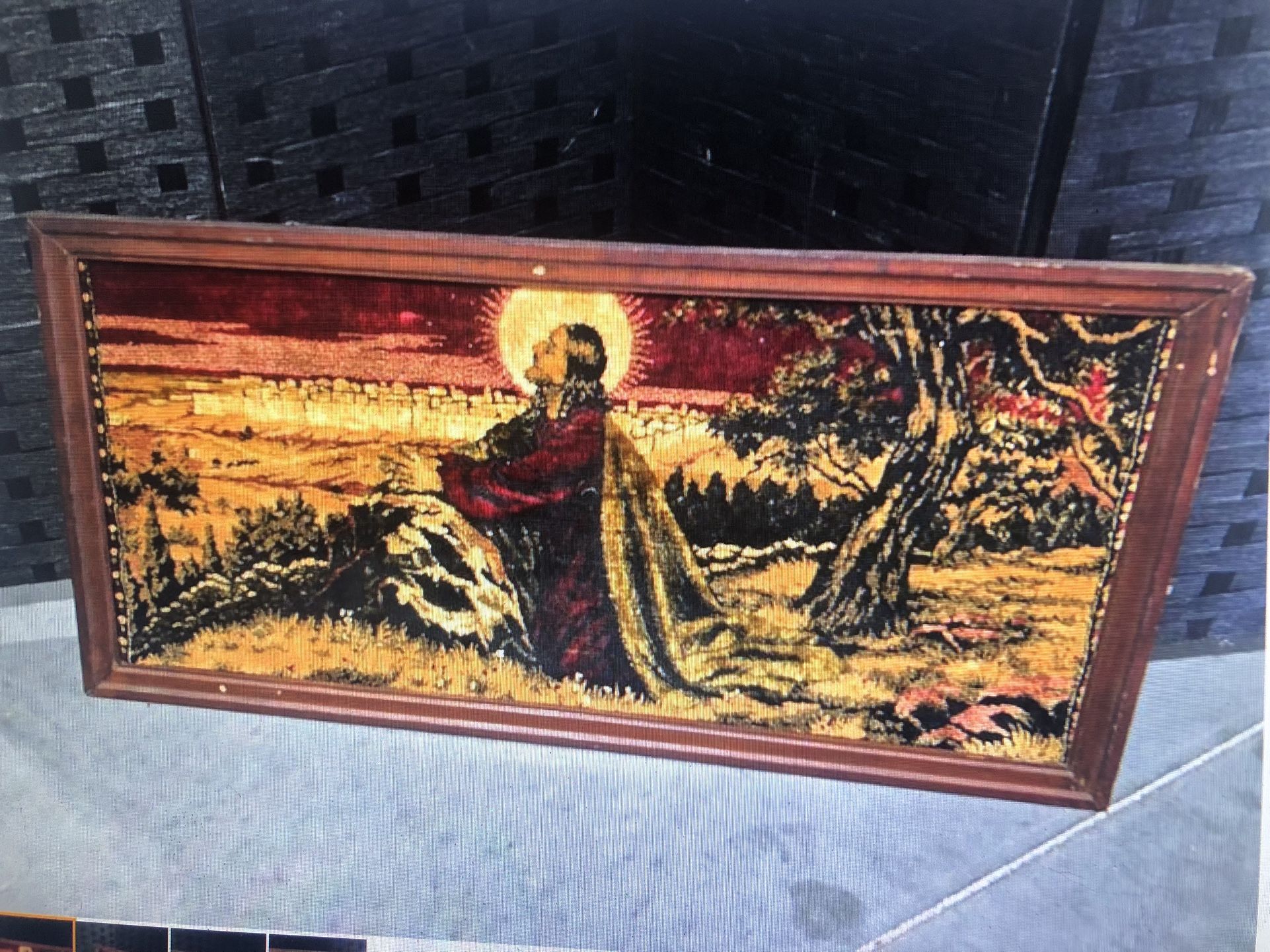 Beautiful Vintage 41x22 Framed Velvet Religious Piece