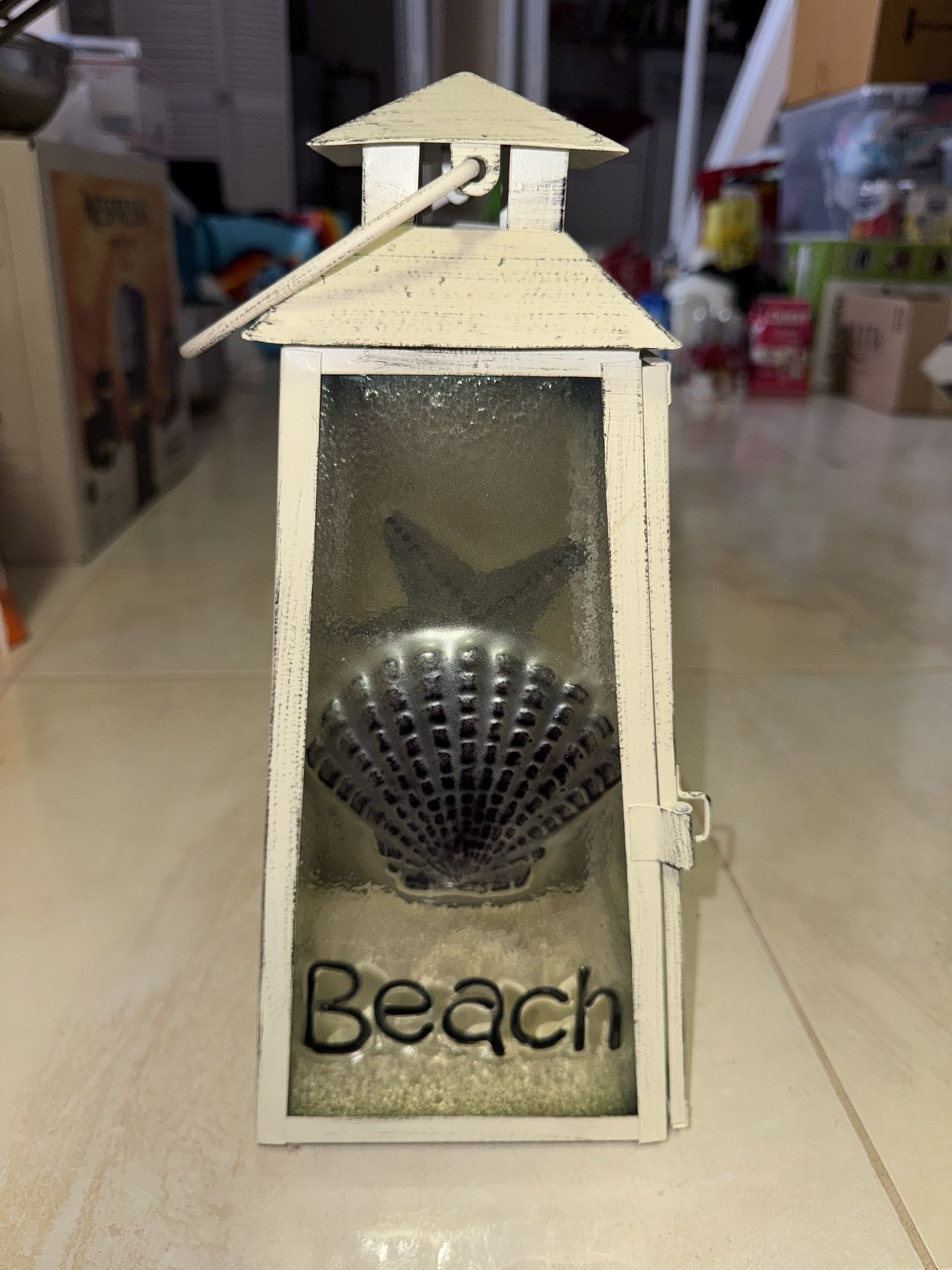 Beach Starfish White Decorative Lantern - Coastal Home Accent