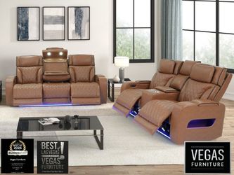 Sofa Loveseat Power Recliners Headrest, Bluetooth Speakers, LED Lights, Wireless Charging Drop-Down Table, USB & USB-C Ports, Storage & Cupholders