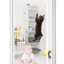 New Reinforced Cat Screen Door, Fits Door Size 34x80'', Heavy Duty Pets Proof Screen Door with Bilateral Zipper & 2 Stickers