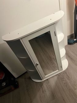White Cabinet with Mirror Door and Side Shelves