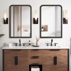 NEW- Set of 2 - 30"x 20" Wood Rectangular Arch Mirrors - Framed Vanity Mirror - $180 Retail