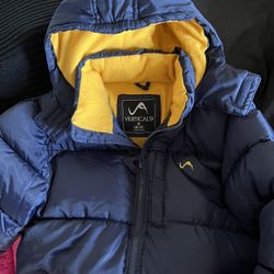 Navy & Yellow..Boys Coat New  with  Hoodie Zip Front Pockets New  Size 10-12 !