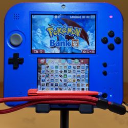Nintendo 2DS- Electric Blue/ Red w/ Loaded 64GB SD & Accessories