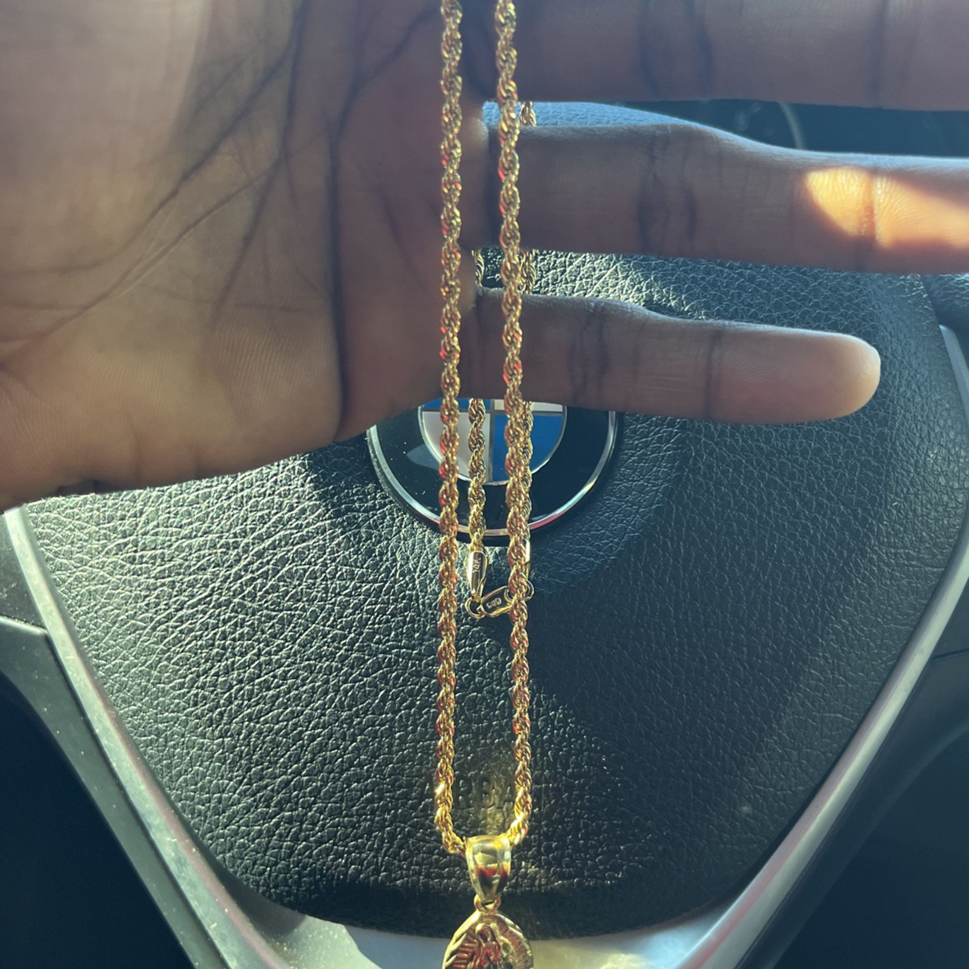 14k Gold Rope Chain With Jesus Piece Pendant 