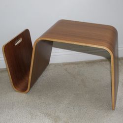 MCM 1960s Danish Plied Bent Wood side table with Magazine Rack