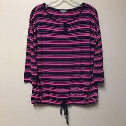 Women’s TALBOTS rayon/Polyester 3/4 Sleeve Striped Pullover Top… Size Medium..( Runs A Little Big)
