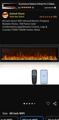 OxHark Flame 60 Inch Smart WiFi Electric Fireplace