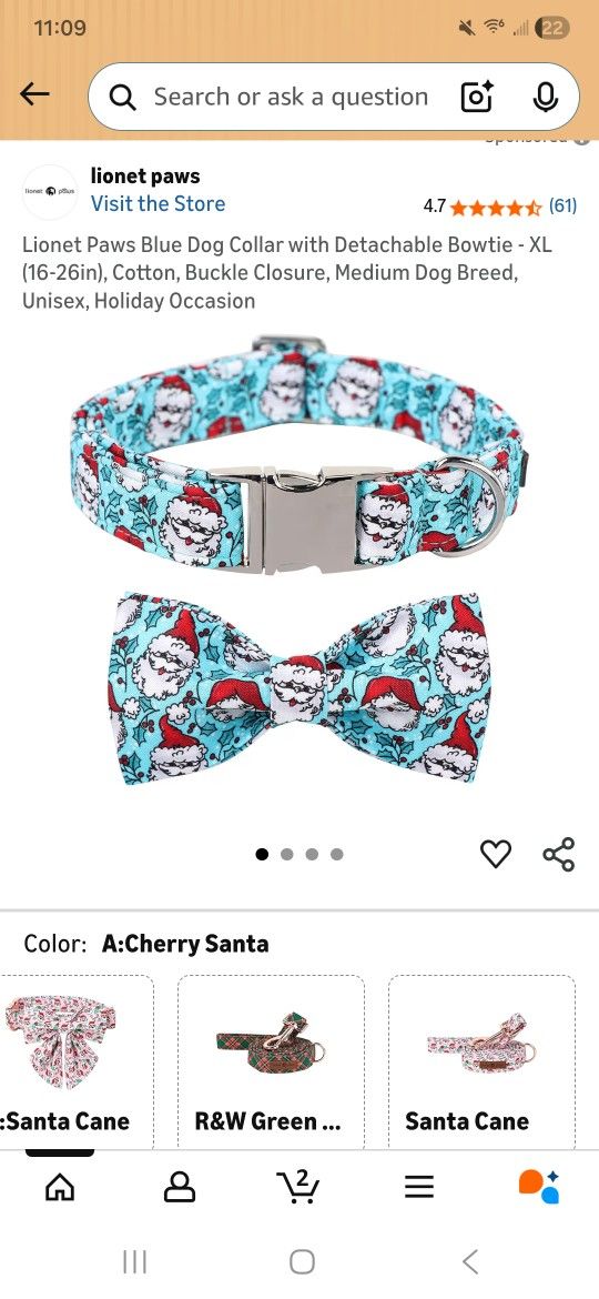 Blue and red Christmas cotton bow tie collar with a removable bow tie