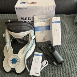 Cervical traction device for the neck, neck traction device for home use with electric air pump, easy to carry and fully adjustable (blue