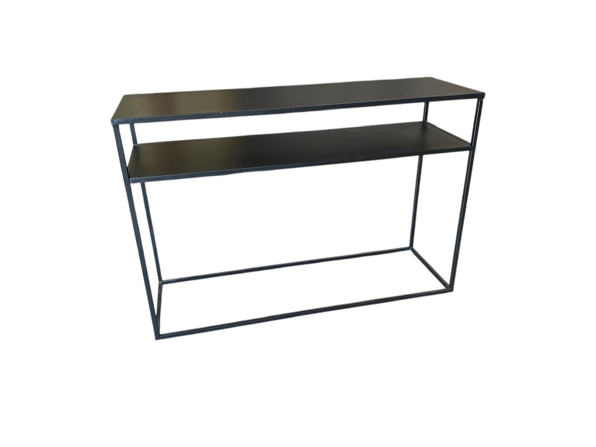 Console Table Matte Black Slim Steel Sofa Table, Industrial Modern Style, Open Shelf CB2 style