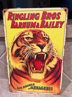 Vintage Ringling Bros Barnum Bailey Tiger Metal Reproduction Wall Sign