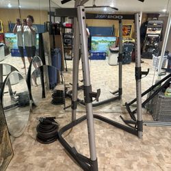 Squat/pull Down Rack And Bench With Weights And Bars