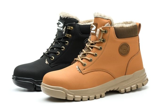 Men's Snow Boots Steel Toe Boots Waterproof Winter Warm Fur Lined Shoes Non-slip Insulated Cold Proof Wool Ankle Boots Heavy Duty Tactical Hiking Cons