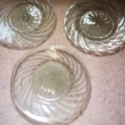 3 Light Green Hand Blown Plates 