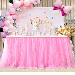 2 Pink Tulle Table Skirts w/ Lights