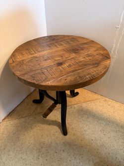 Round Wood Top Industrial Side Table