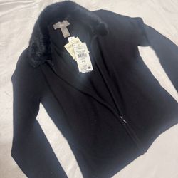 New petite small black furry cardigan jacket coat sweater top