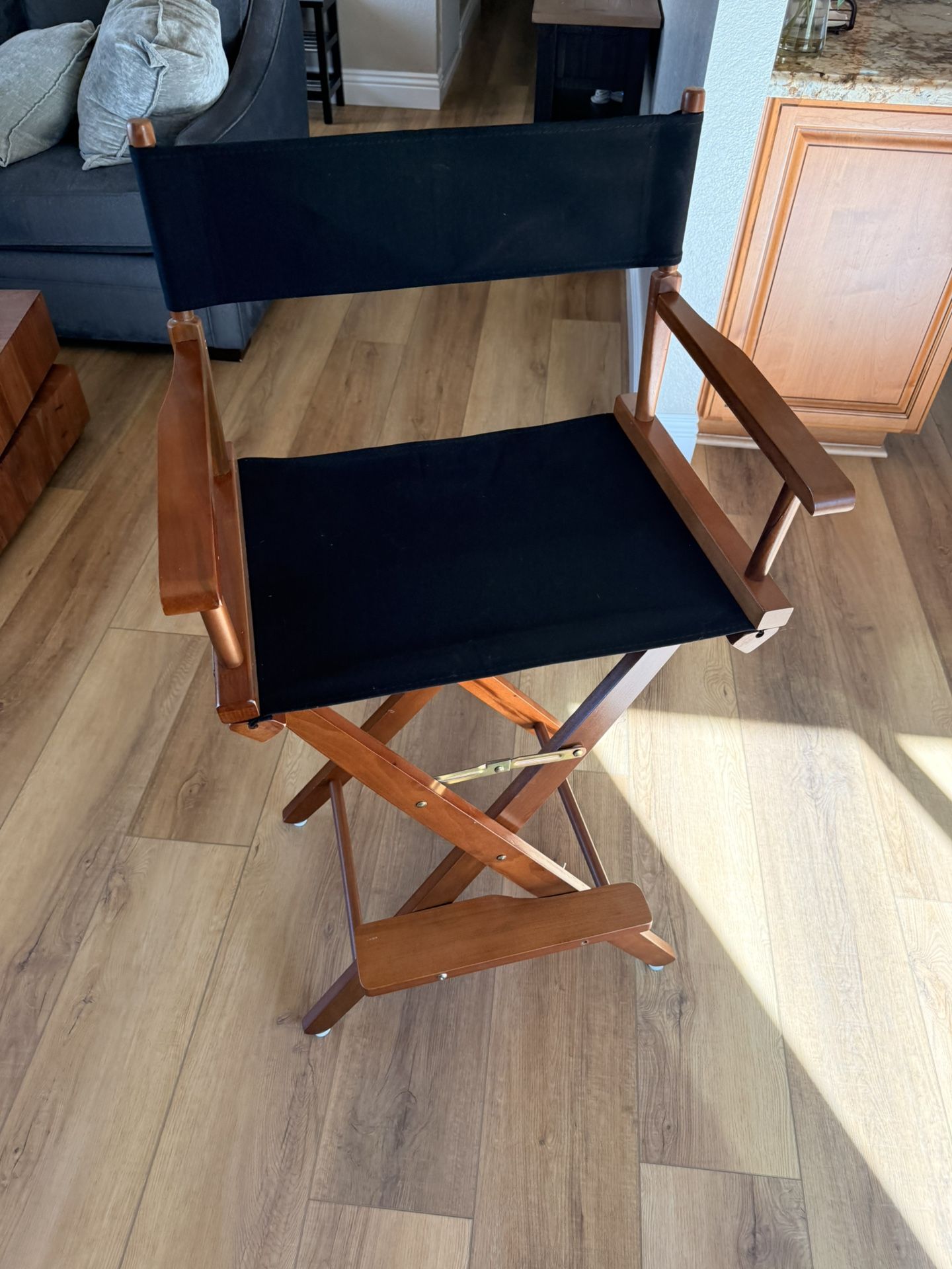 Tall Wooden Director’s Chair with Black Canvas Seat and Back