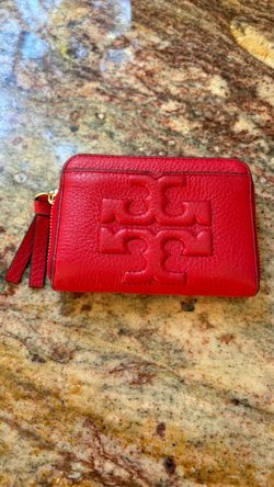 Tory Burch Robinson Zip-Around Coin / Card Case (Red Pebbled Leather)