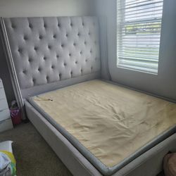 Queen Bed Frame, Vanity, Dresser, And Mirror
