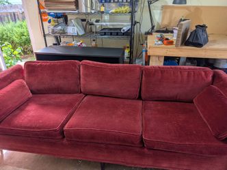 Red Velvet Mid Century Couch