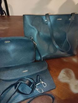 LOVEVOOK 3-in-1 PVC Leather Handbag & Crossbody Bag Set black