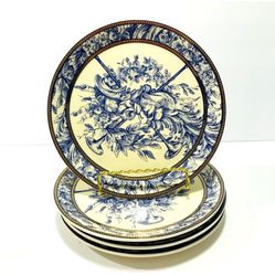 Vintage Mud Pie Luncheon Plates French Toile Gold Trim Very Rare 7”.