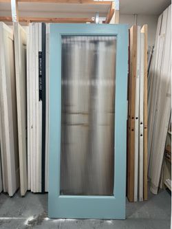 Interior door barn door closet door pantry door with decorative glass ripple light obscured 32”x80”   Interior door 32x80 with ripple light texture gl