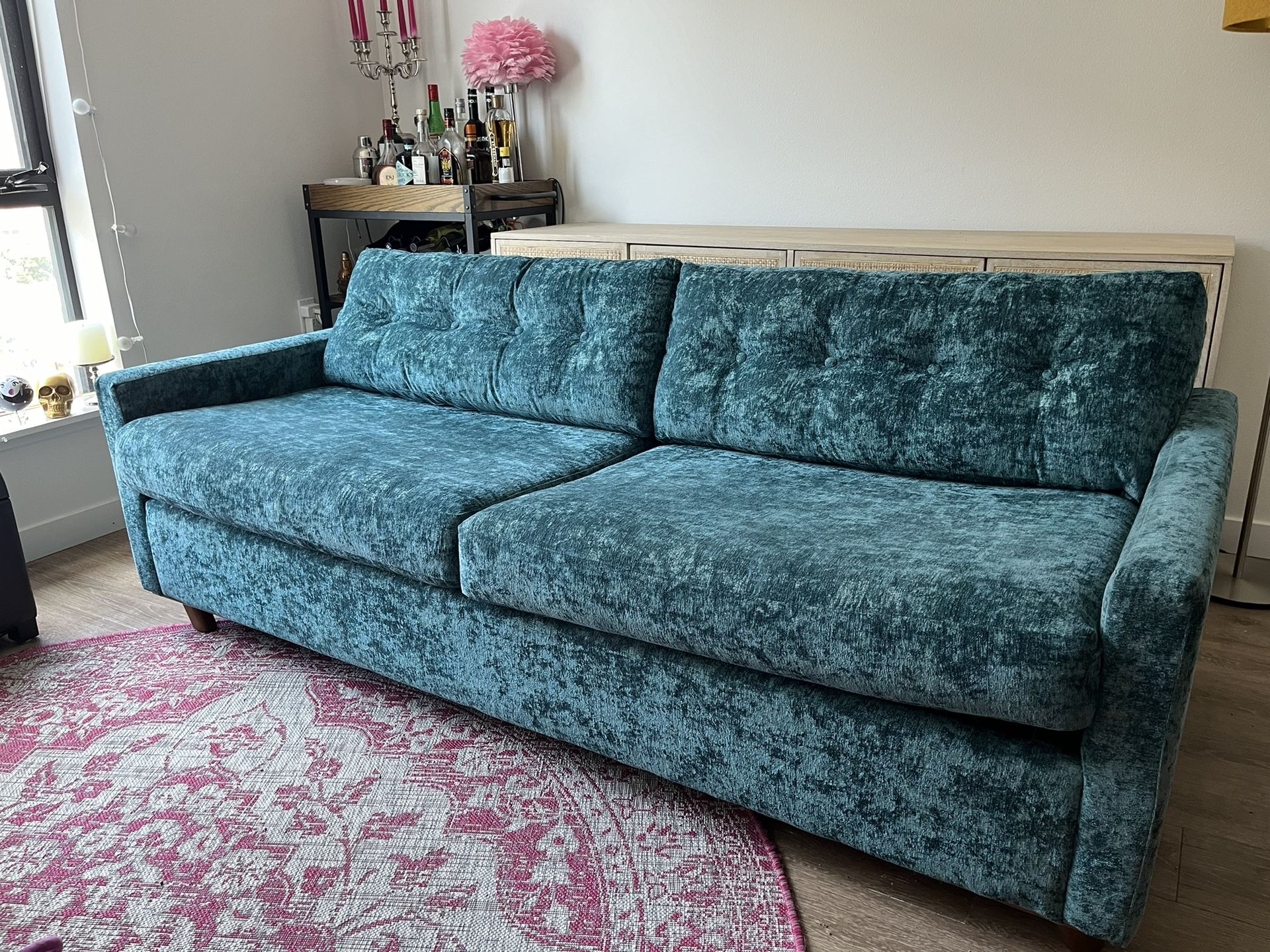 Joybird Hopson Sofa Bed Sleeper Couch in Peacock Green barely used