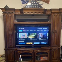 Adjustable Heavy Solid Cherry Wood Tuscan Style Entertainment Center with Storage