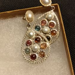Pearl And Tourmaline Sterling Earrings