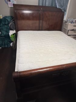 Cali-king Wood Sleigh Bed Frame with Mattress