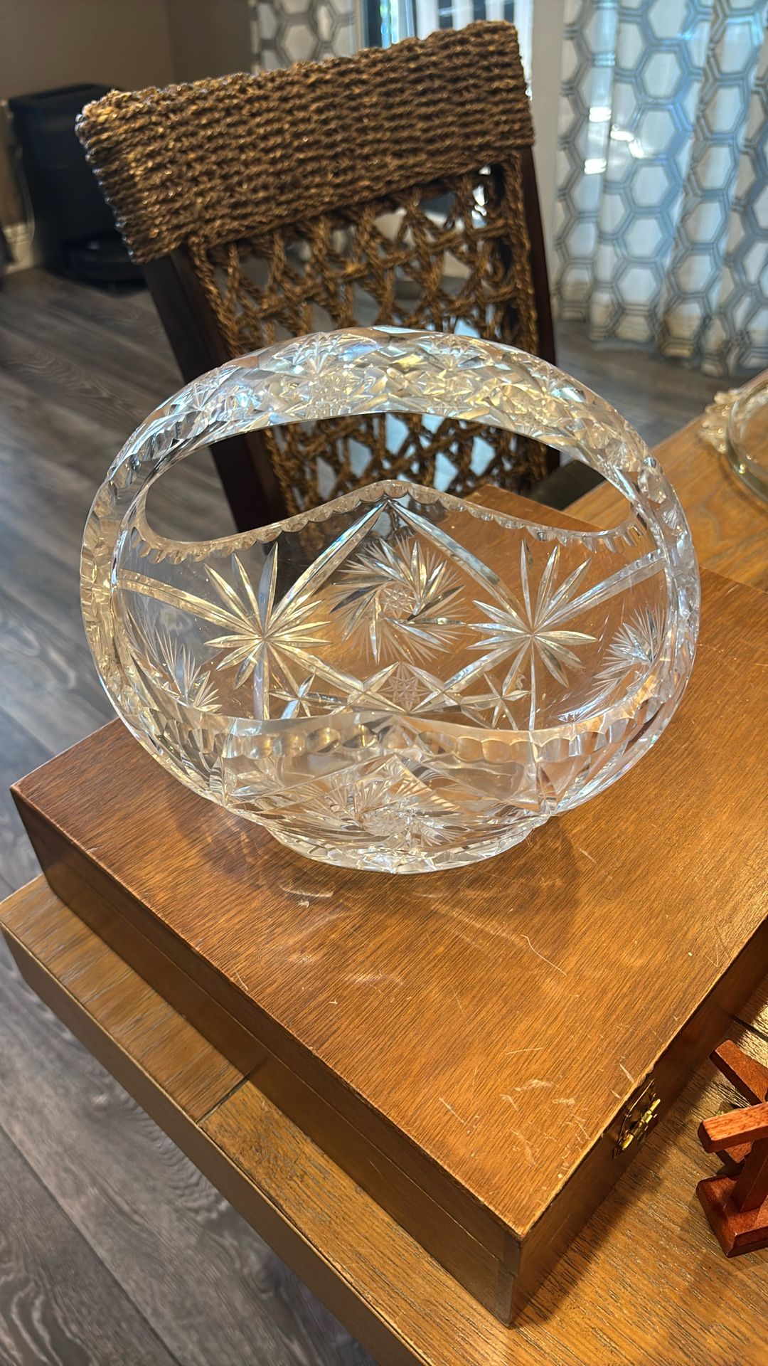 vintage Eastern European, either Chech or Polish crystal clear cut glass basket