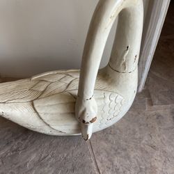 Heavy Wooden carved swan sculpture door stop display piece 