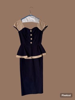 Navy and Beige Peplum Midi Dress