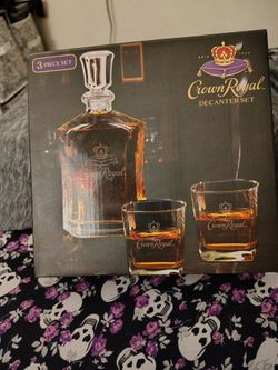 Crown Royal decanter and two glasses