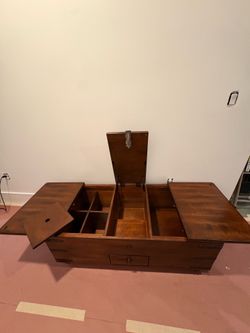Vintage Wooden Storage Coffee Table / Trunk with Hidden Compartments