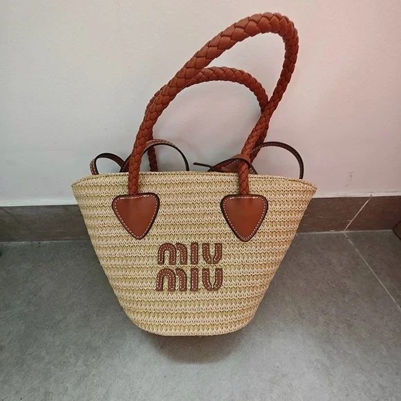 Miu Miu Tote Straw Bag Brown
