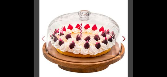 Cutesun Wood Cake Stand With Lid, 11.8'' Rotating Cake Stand With Dome, Shaterproof 10.4'' Acrylic Cake Display Cover