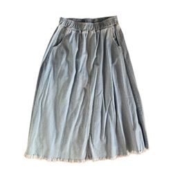 Vintage Denim Raw Hem A Line Midi Elastic High Waist Skirt Sz Small