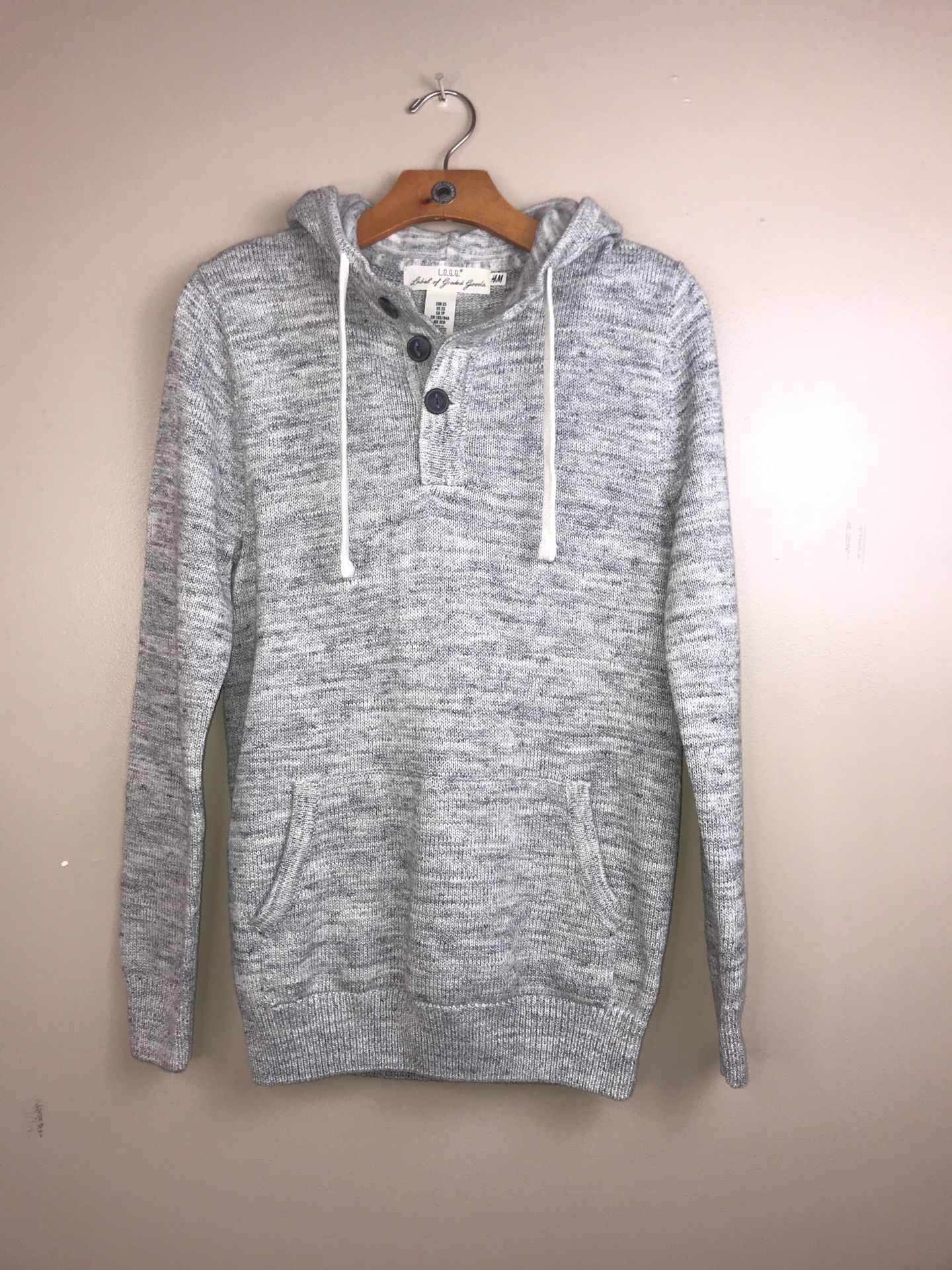 H&M L.O.G.G. Hoodie Henley Multicolor Drawcords Long Sleeve Heavyweight XS