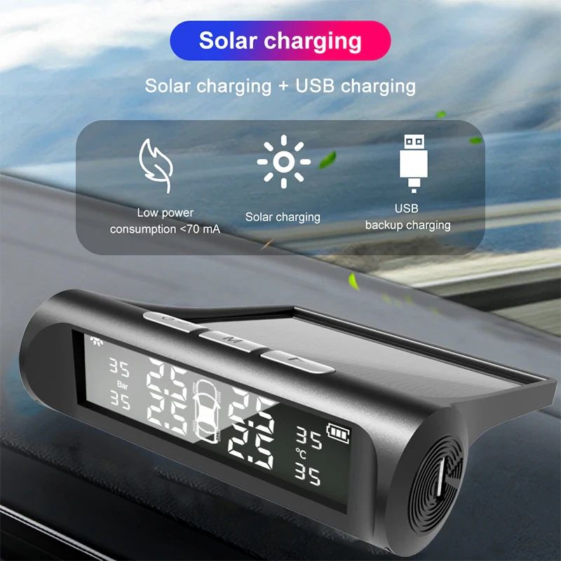 Solar Power Tire Pressure Alarm Monitor System 