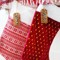 Stocking name tag - Wood personalized tag - Christmas