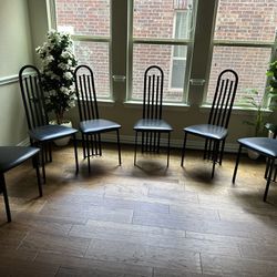 6 Black Faux Leather Dinning Table Chairs