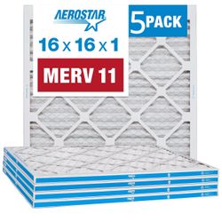 Aerostar 16x16x1 MERV 11 Pleated Air Filter AC Furnace 5 Pack