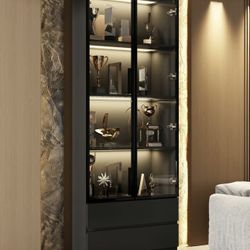 Display cabinet with glass doors and lights 