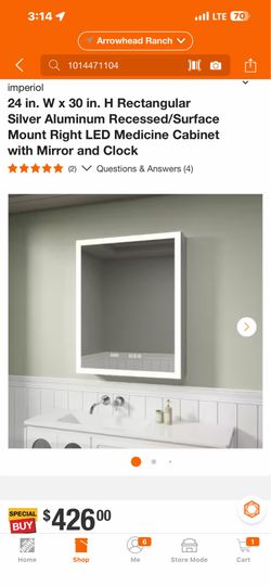 imperiol 24 in. W × 30 in. H Rectangular Silver Aluminum Recessed/Surface Mount Right LED Medicine Cabinet with Mirror and Clock