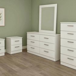 Dresser whit mirror, chest and 2 nightstands ⚫⚪ Cómoda  Con Espejo, Gavetero Y Dos Mesitas De Noche